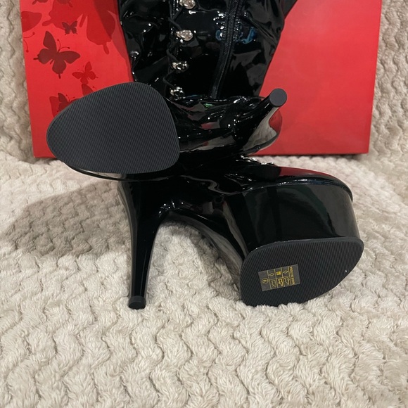 NWB SIZE 9 PLEASER ADORE3050 BLACK 7" PLATFORM LACE UP THIGH HIGH W/SIDE ZIPPER - Picture 11 of 12